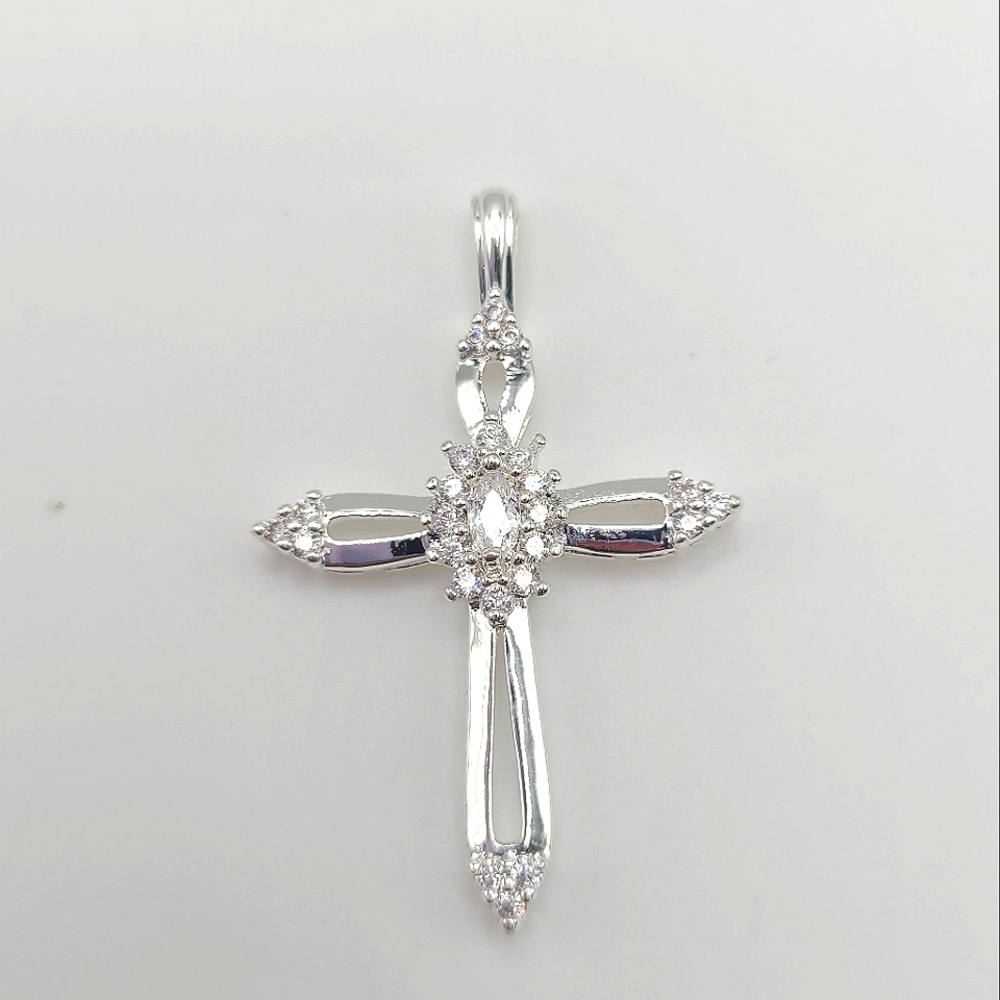 Cross Pendant Silver Toned And Rhinestone Crystal